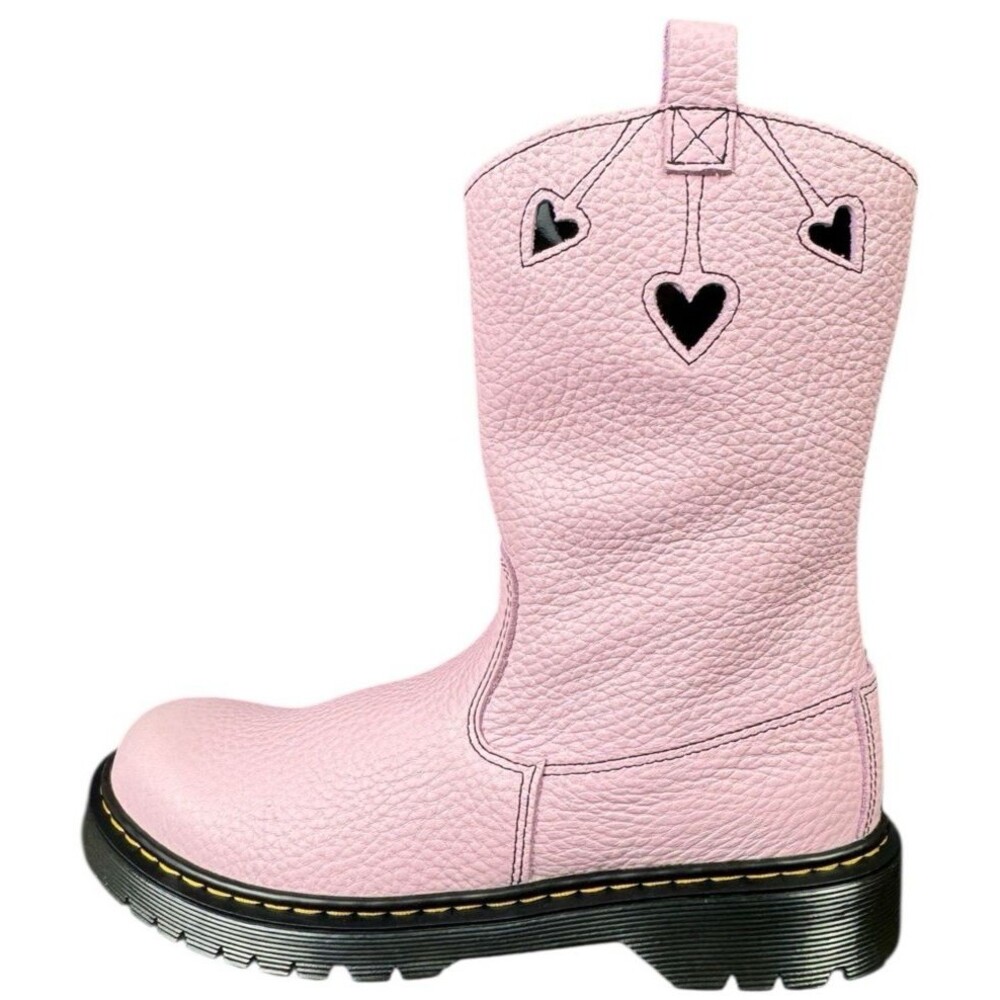 Dr Martens Womens Size 5 Pink Bex Heart Pink Pull On Chunky Cowgirl Boots New